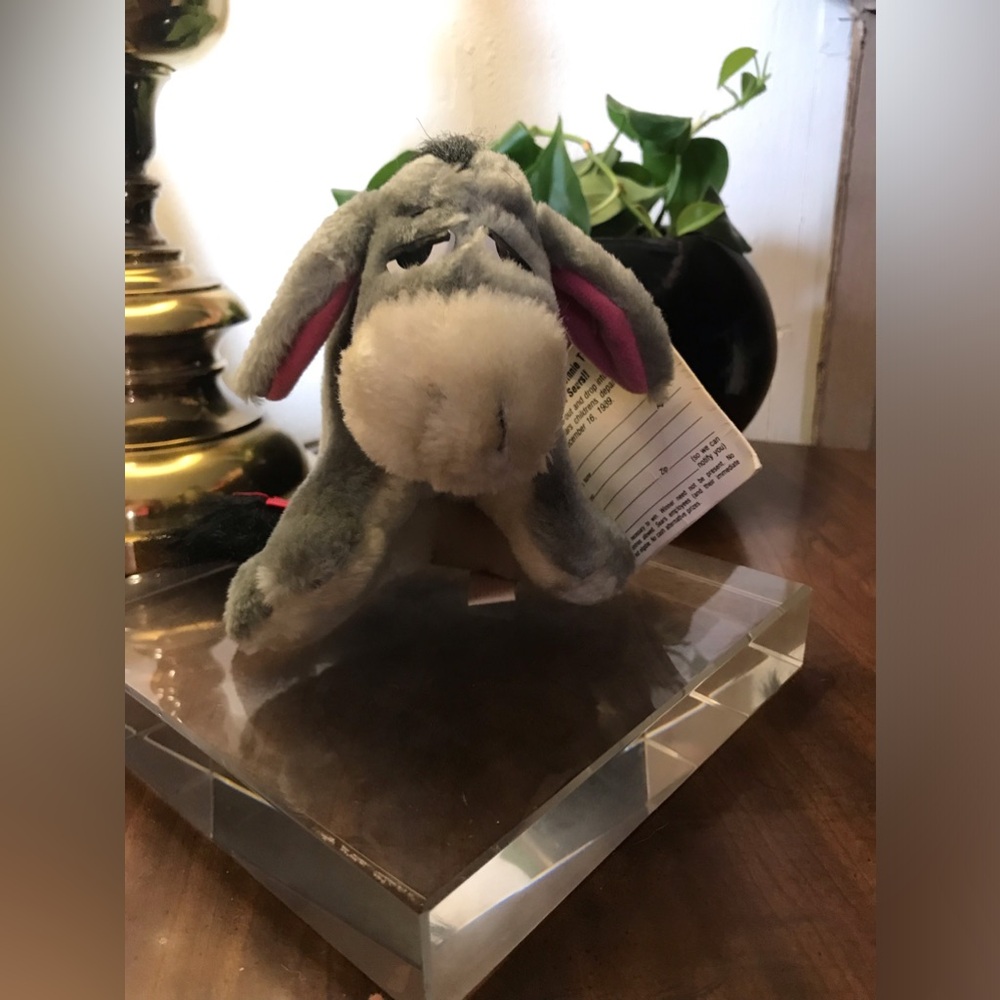 Vintage Late 80’s Disney Plush Eeyore 6” Stuffed Toy From Sears NWT Red Tail Bow